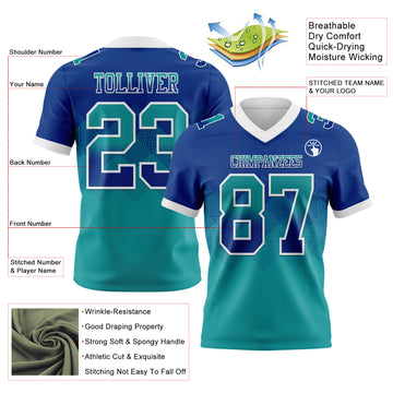 Custom Royal Teal-White Mesh Authentic Gradient Square Shape Flag Football Jersey