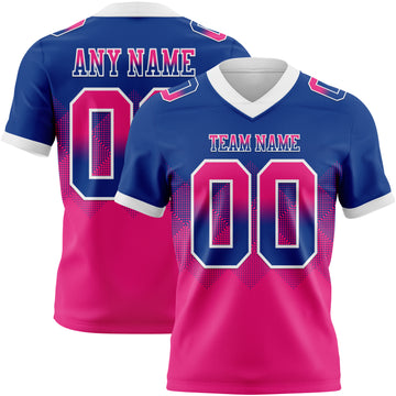 Custom Royal Hot Pink-White Mesh Authentic Gradient Square Shape Flag Football Jersey