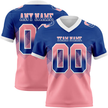 Custom Royal Medium Pink-White Mesh Authentic Gradient Square Shape Flag Football Jersey