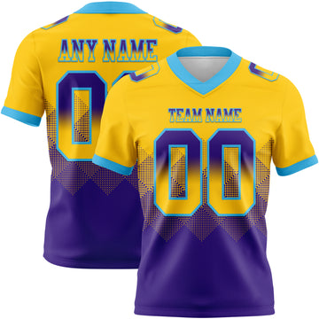 Custom Yellow Purple-Sky Blue Mesh Authentic Gradient Square Shape 7V7 Flag Football Jersey