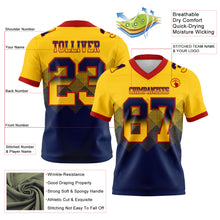 Load image into Gallery viewer, Custom Yellow Navy-Red Mesh Authentic Gradient Square Shape Flag Football Jersey
