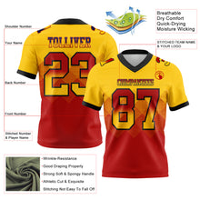 Load image into Gallery viewer, Custom Yellow Red-Black Mesh Authentic Gradient Square Shape Flag Football Jersey

