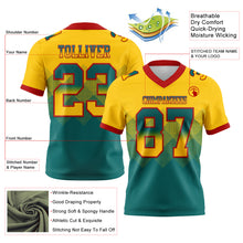 Load image into Gallery viewer, Custom Yellow Teal-Red Mesh Authentic Gradient Square Shape Flag Football Jersey
