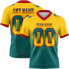 Load image into Gallery viewer, Custom Yellow Teal-Red Mesh Authentic Gradient Square Shape Flag Football Jersey
