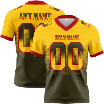 Custom Yellow Olive-Red Mesh Authentic Gradient Square Shape Flag Football Jersey