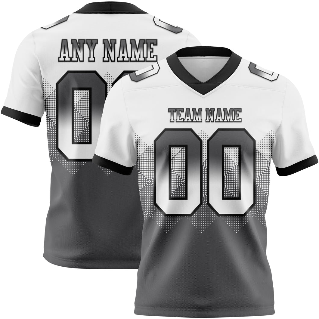 Custom White Steel Gray-Black Mesh Authentic Gradient Square Shape Flag Football Jersey