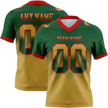 Custom Green Old Gold-Red Mesh Authentic Gradient Square Shape Flag Football Jersey