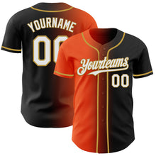 Load image into Gallery viewer, Custom Black White Orange-Old Gold Authentic Gradient Fashion Baseball Jersey
