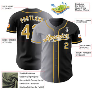 Custom Black Old Gold Gray-White Authentic Gradient Fashion Baseball Jersey