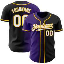 Load image into Gallery viewer, Custom Black White Purple-Gold Authentic Gradient Fashion Baseball Jersey
