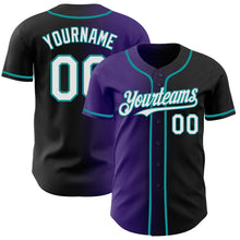 Load image into Gallery viewer, Custom Black White Purple-Teal Authentic Gradient Fashion Baseball Jersey
