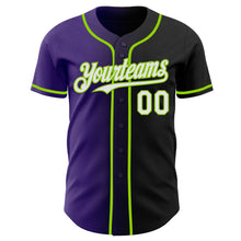 Load image into Gallery viewer, Custom Black White Purple-Neon Green Authentic Gradient Fashion Baseball Jersey
