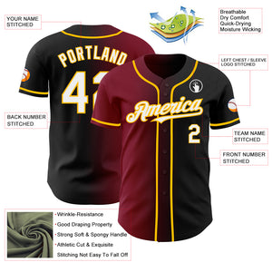 Custom Black White Crimson-Gold Authentic Gradient Fashion Baseball Jersey