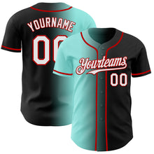 Load image into Gallery viewer, Custom Black White Ice Blue-Red Authentic Gradient Fashion Baseball Jersey
