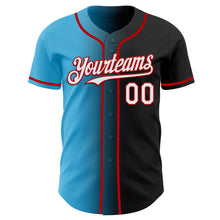 Load image into Gallery viewer, Custom Black White Sky Blue-Red Authentic Gradient Fashion Baseball Jersey
