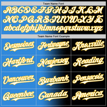 Load image into Gallery viewer, Custom Black White Electric Blue-Gold Authentic Gradient Fashion Baseball Jersey
