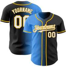 Load image into Gallery viewer, Custom Black White Electric Blue-Gold Authentic Gradient Fashion Baseball Jersey
