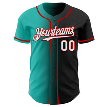 Load image into Gallery viewer, Custom Black White Aqua-Red Authentic Gradient Fashion Baseball Jersey

