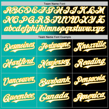 Load image into Gallery viewer, Custom Black White Aqua-Gold Authentic Gradient Fashion Baseball Jersey
