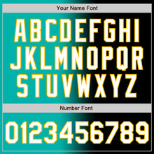 Load image into Gallery viewer, Custom Black White Aqua-Gold Authentic Gradient Fashion Baseball Jersey
