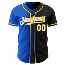 Load image into Gallery viewer, Custom Black White Thunder Blue-Yellow Authentic Gradient Fashion Baseball Jersey
