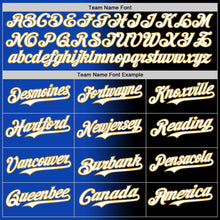 Load image into Gallery viewer, Custom Black White Thunder Blue-Old Gold Authentic Gradient Fashion Baseball Jersey
