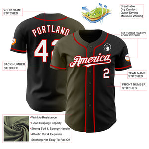 Custom Black White Olive-Red Authentic Gradient Fashion Baseball Jersey