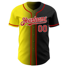 Load image into Gallery viewer, Custom Black Red Light Yellow-White Authentic Gradient Fashion Baseball Jersey

