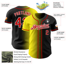 Load image into Gallery viewer, Custom Black Red Light Yellow-White Authentic Gradient Fashion Baseball Jersey
