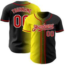 Load image into Gallery viewer, Custom Black Red Light Yellow-White Authentic Gradient Fashion Baseball Jersey
