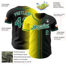 Load image into Gallery viewer, Custom Black Kelly Green Light Yellow-White Authentic Gradient Fashion Baseball Jersey
