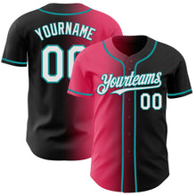 Load image into Gallery viewer, Custom Black White Neon Pink-Teal Authentic Gradient Fashion Baseball Jersey
