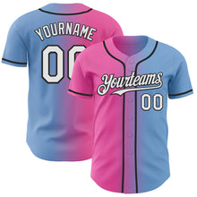 Load image into Gallery viewer, Custom Light Blue White Pink-Black Authentic Gradient Fashion Baseball Jersey
