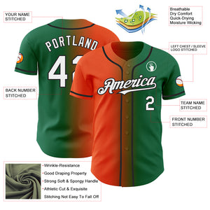Custom Kelly Green White Orange-Black Authentic Gradient Fashion Baseball Jersey