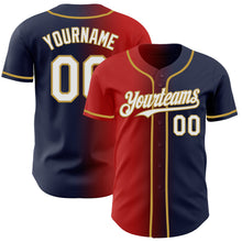 Load image into Gallery viewer, Custom Navy White Red-Old Gold Authentic Gradient Fashion Baseball Jersey
