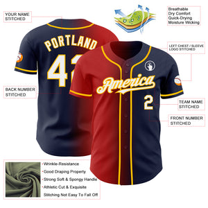 Custom Navy White Red-Gold Authentic Gradient Fashion Baseball Jersey