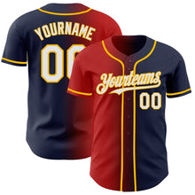 Load image into Gallery viewer, Custom Navy White Red-Gold Authentic Gradient Fashion Baseball Jersey
