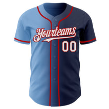 Load image into Gallery viewer, Custom Navy White Light Blue-Red Authentic Gradient Fashion Baseball Jersey
