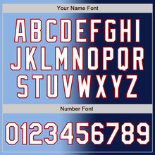 Load image into Gallery viewer, Custom Navy White Light Blue-Red Authentic Gradient Fashion Baseball Jersey
