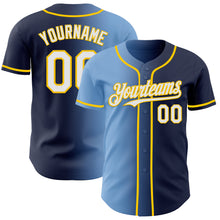 Load image into Gallery viewer, Custom Navy White Light Blue-Yellow Authentic Gradient Fashion Baseball Jersey
