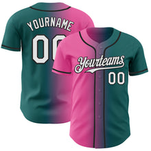Load image into Gallery viewer, Custom Teal White Pink-Black Authentic Gradient Fashion Baseball Jersey
