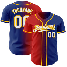 Load image into Gallery viewer, Custom Royal White Red-Gold Authentic Gradient Fashion Baseball Jersey
