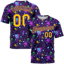 Load image into Gallery viewer, Custom Graffiti Pattern Gold-Purple 3D Clashing Colors Paint-Splatter Performance T-Shirt
