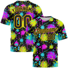 Load image into Gallery viewer, Custom Graffiti Pattern Black-Gold 3D Neon Splatter Performance T-Shirt
