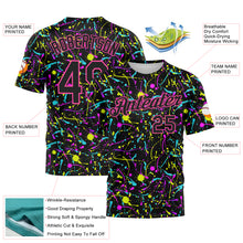 Load image into Gallery viewer, Custom Graffiti Pattern Black-Pink 3D Neon Splatter Performance T-Shirt
