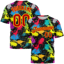 Load image into Gallery viewer, Custom Graffiti Pattern Red-Gold 3D Colorful Splattered Messy Art Ink Paintbrush Drawing Performance T-Shirt
