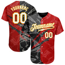 Load image into Gallery viewer, Custom Graffiti Pattern White Black-Yellow 3D Scratch Authentic Baseball Jersey
