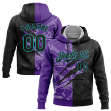 Load image into Gallery viewer, Custom Stitched Graffiti Pattern Black Purple-Teal 3D Scratch Sports Pullover Sweatshirt Hoodie
