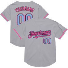 Load image into Gallery viewer, Custom Gray Light Blue Black-Pink Mesh Authentic Throwback Baseball Jersey
