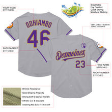 Load image into Gallery viewer, Custom Gray Purple-Old Gold Mesh Authentic Throwback Baseball Jersey
